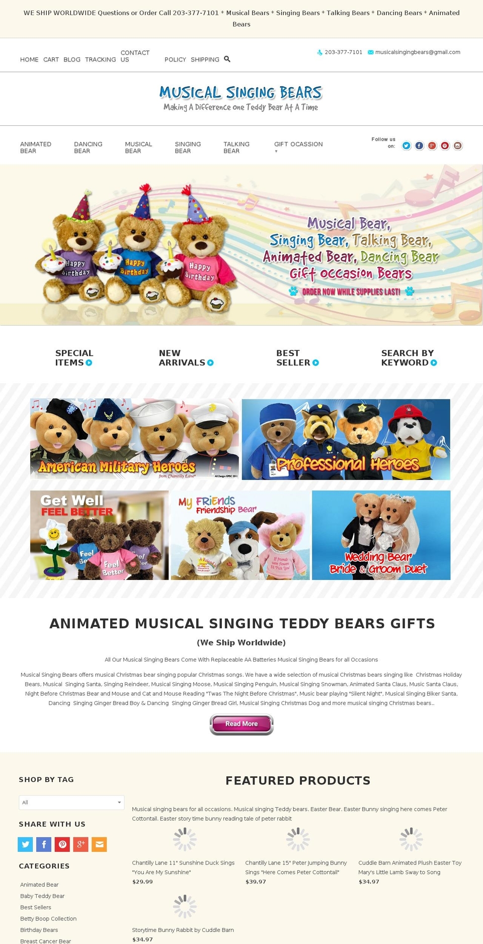 musicalsingingbears.com shopify website screenshot