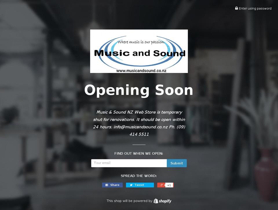 musicandsound.co.nz shopify website screenshot