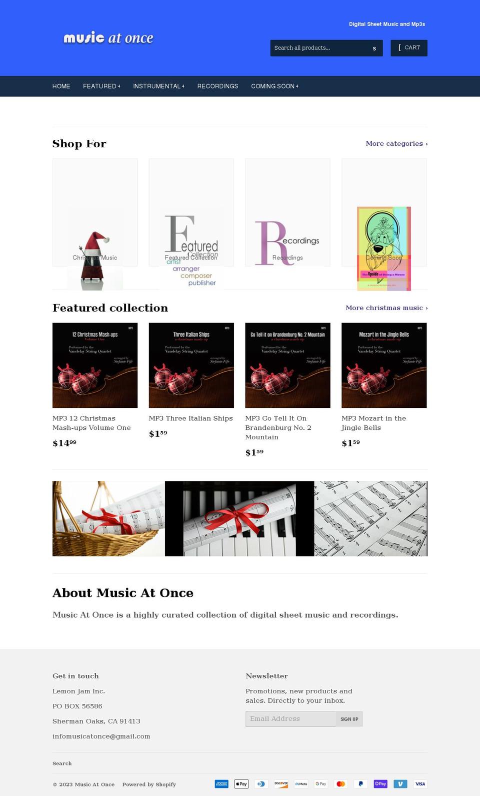 musicatonce.com shopify website screenshot
