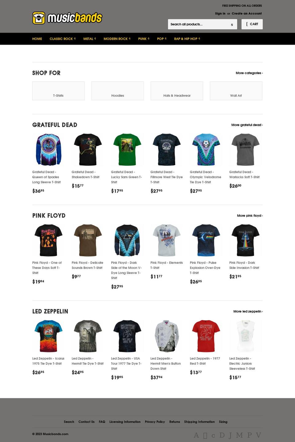 musicbands.com shopify website screenshot