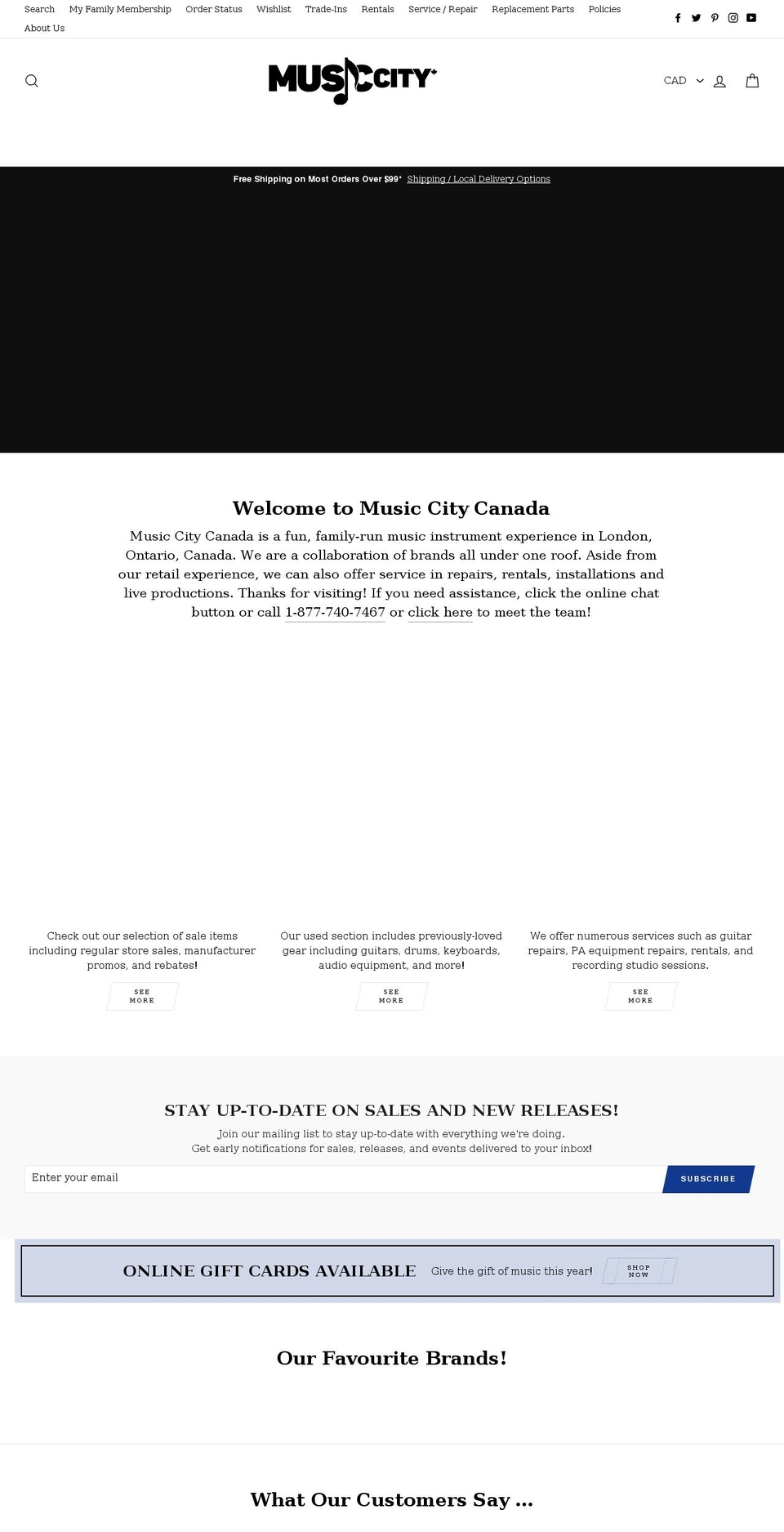 musiccitycanada.com shopify website screenshot