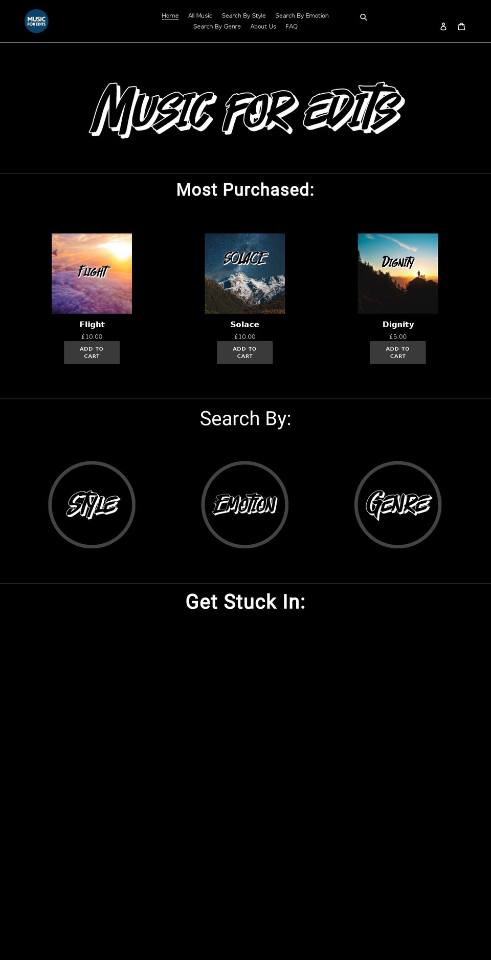 musicforedits.com shopify website screenshot