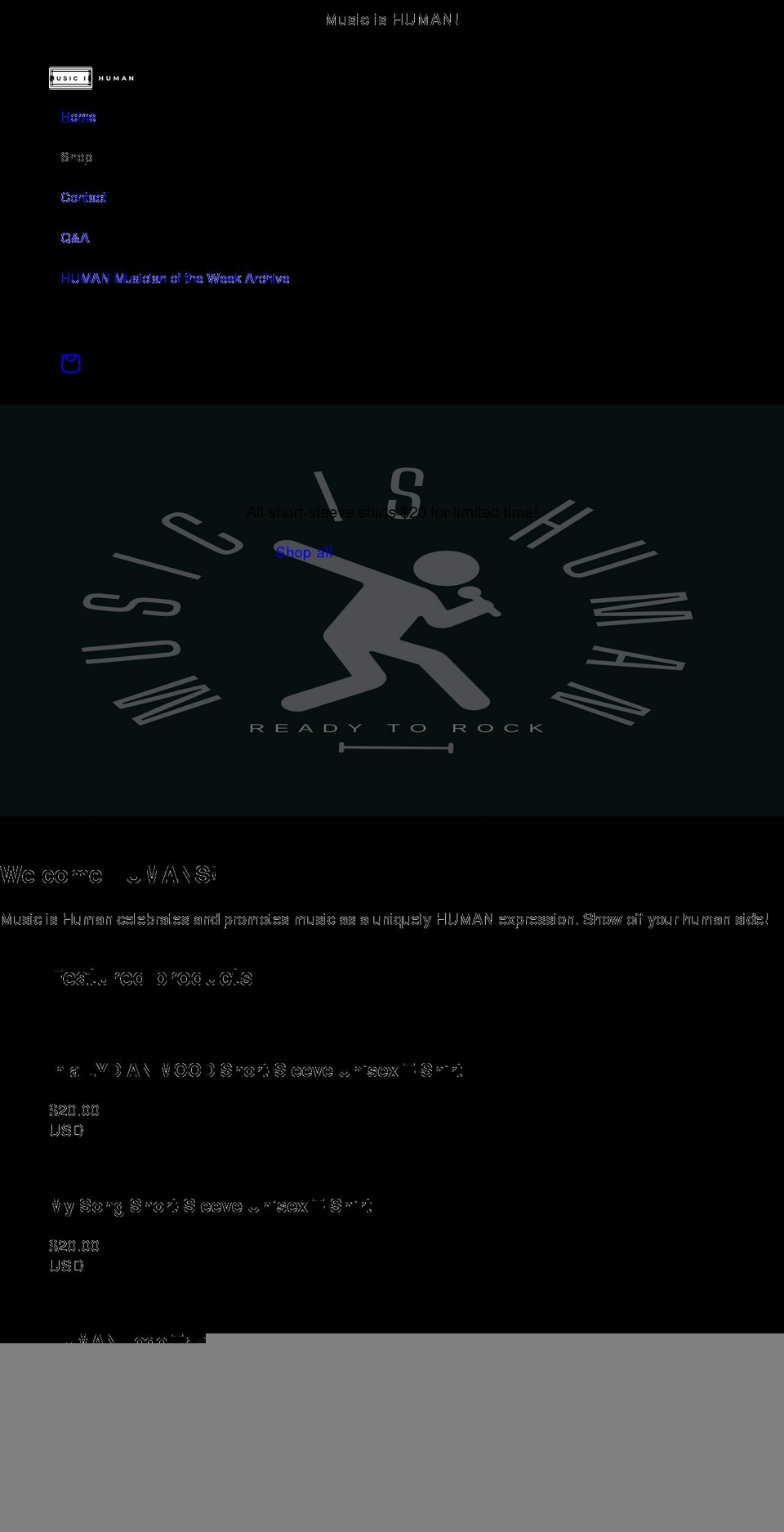 musicishuman.com shopify website screenshot