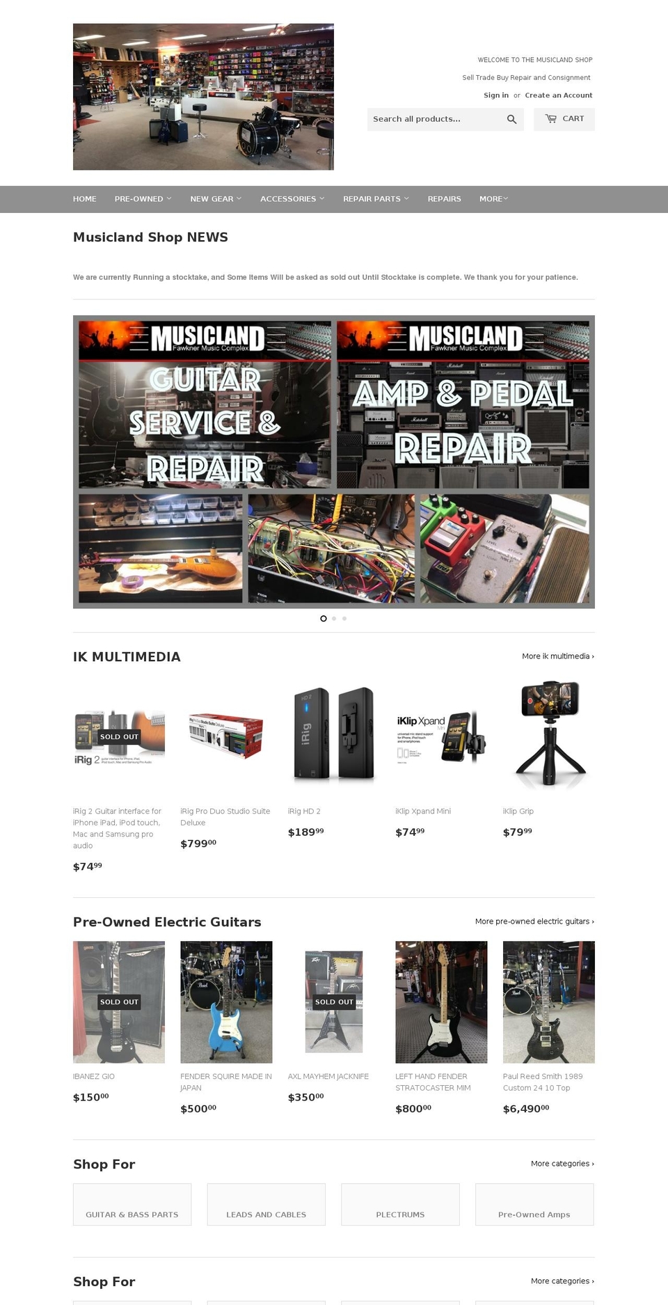 musiclandshop.com.au shopify website screenshot