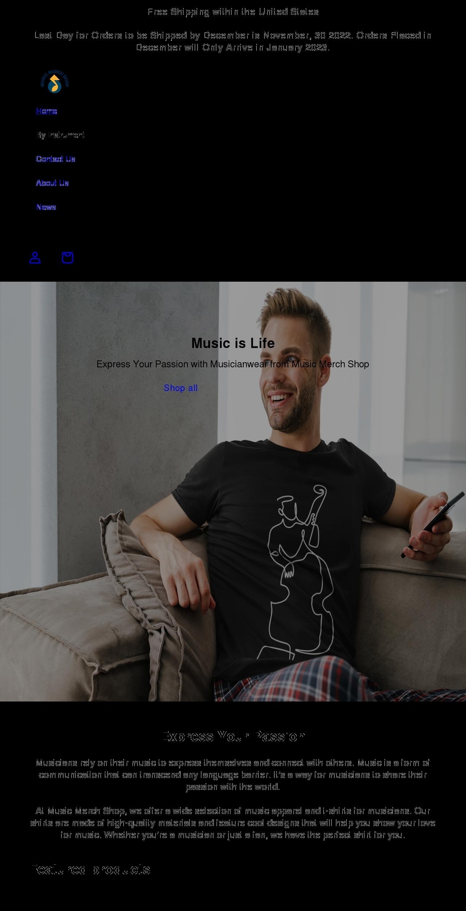 musicmerchshop.com shopify website screenshot