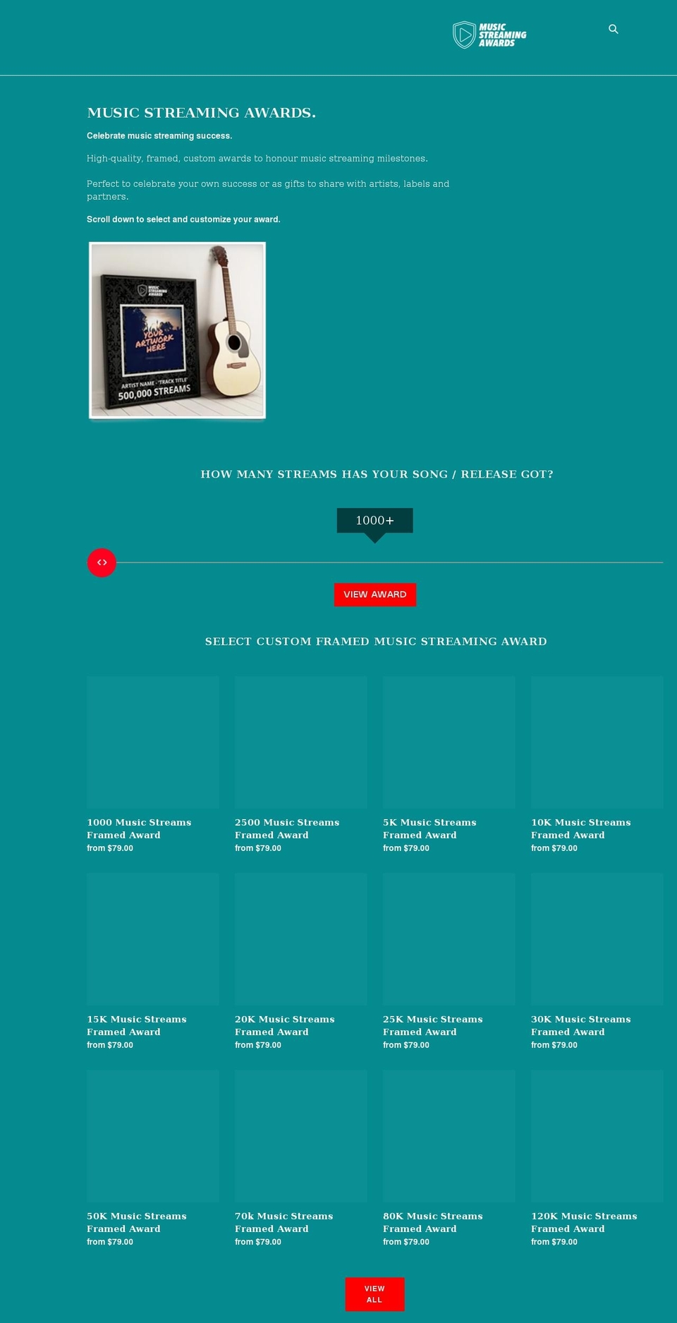 musicstreamingawards.com shopify website screenshot