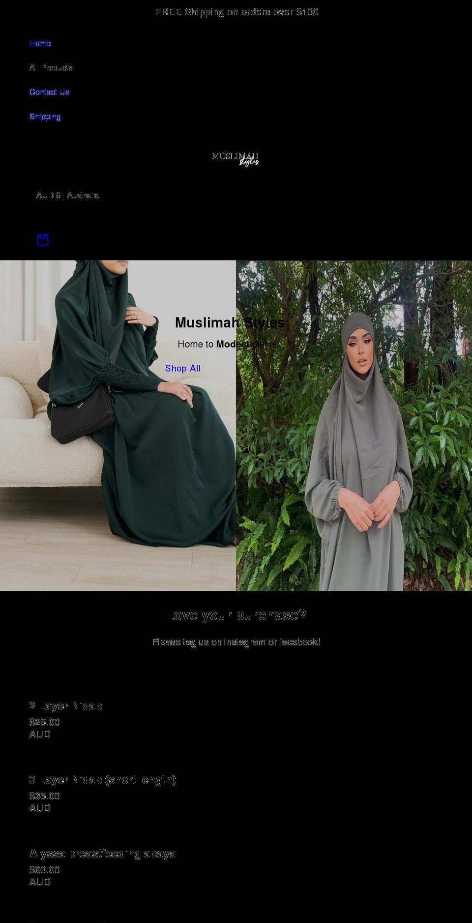 muslimahstylesattire.com shopify website screenshot