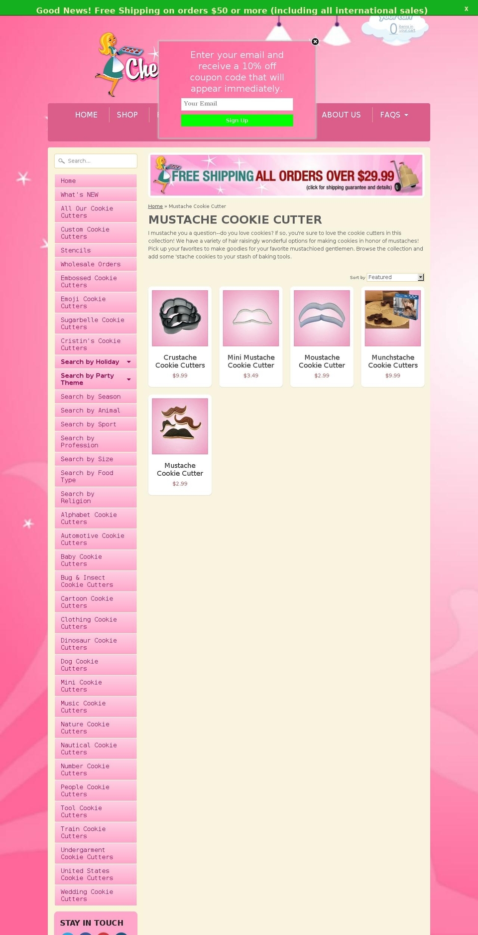 Cheap Cookie Cutters Shopify theme site example mustachecookiecutter.com