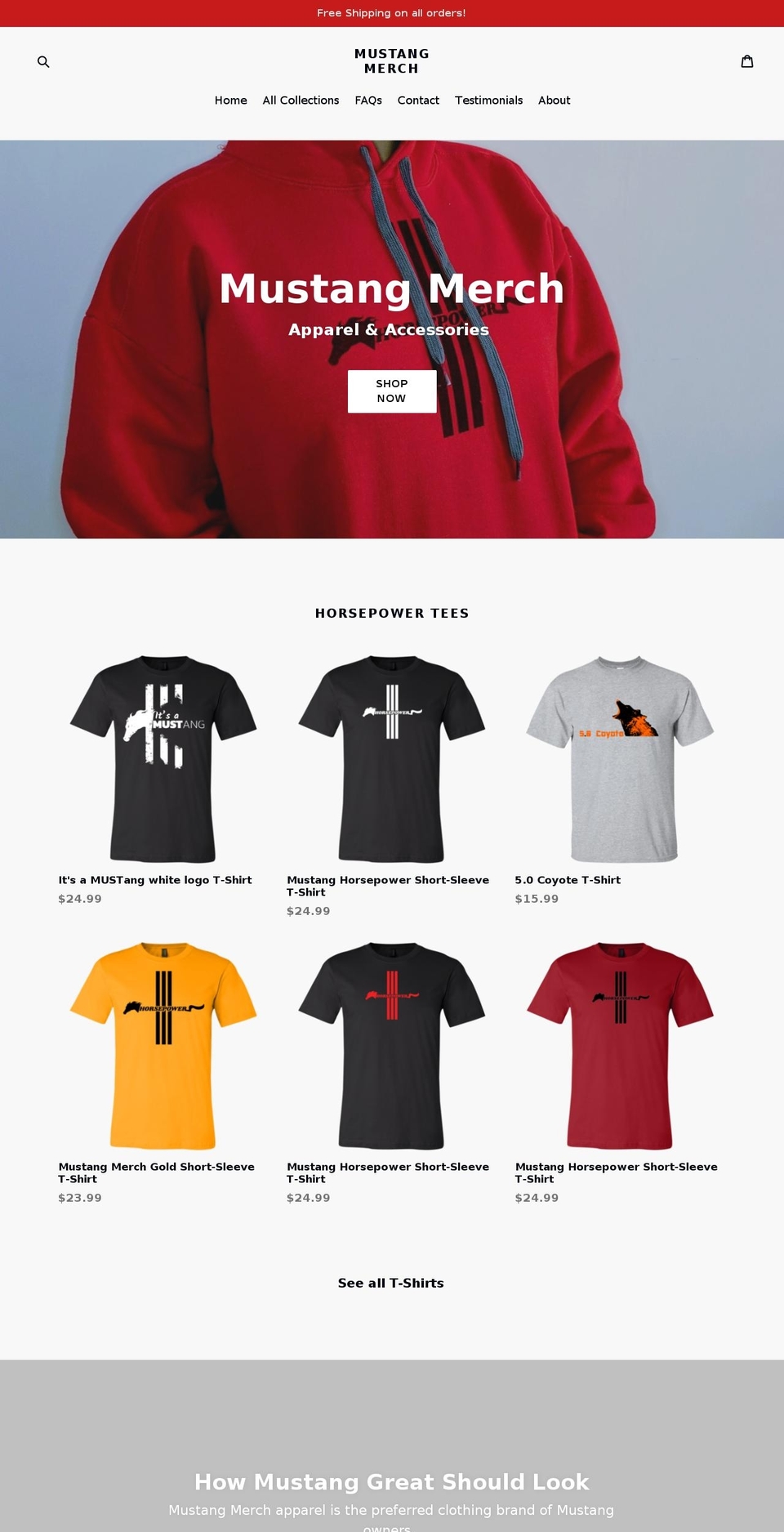 mustangmerch.com — Shopify storefront screenshot