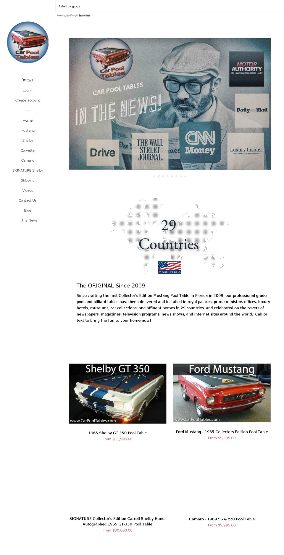 mustangpooltable.com — Shopify storefront screenshot