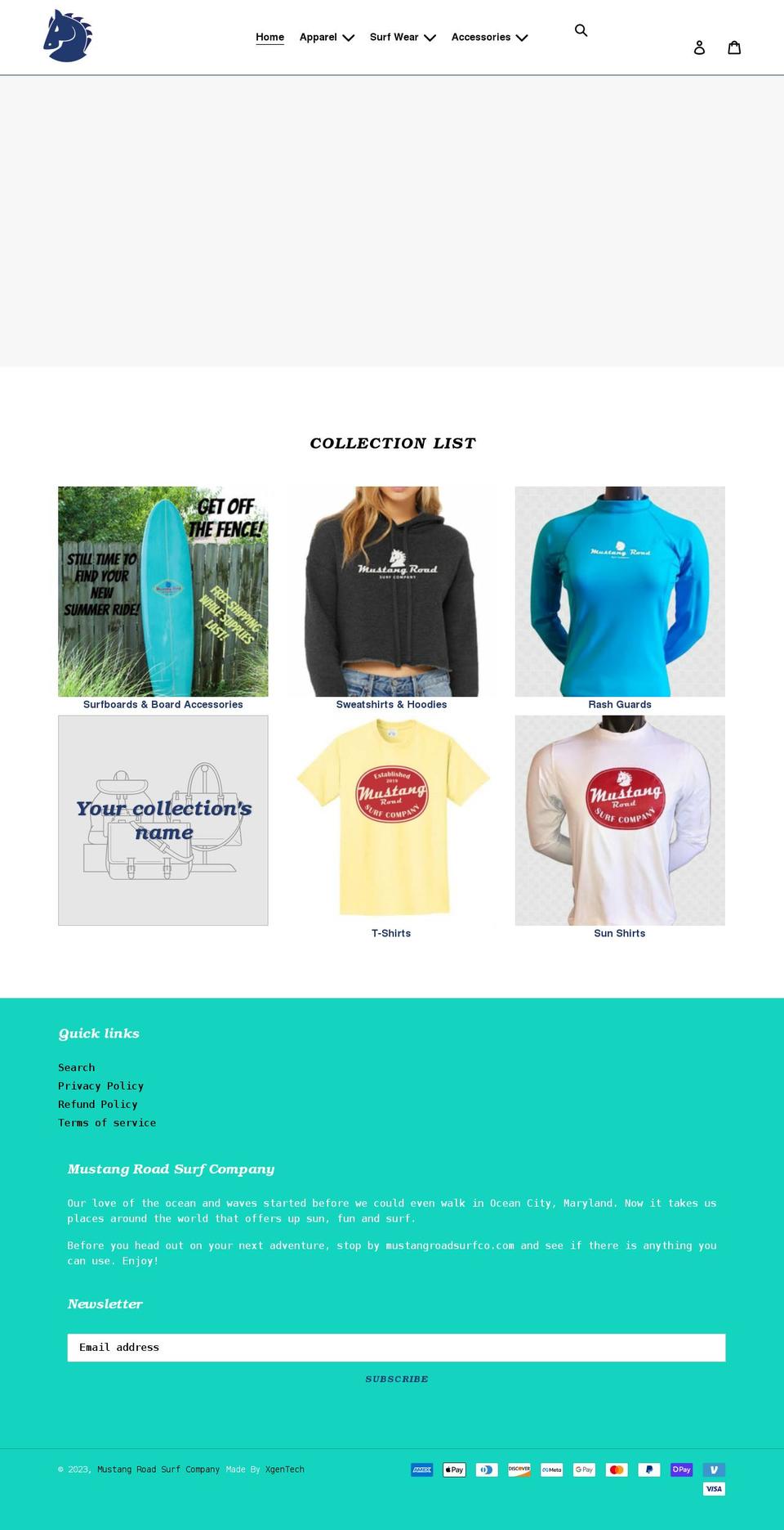 mustangroadsurfco.com shopify website screenshot