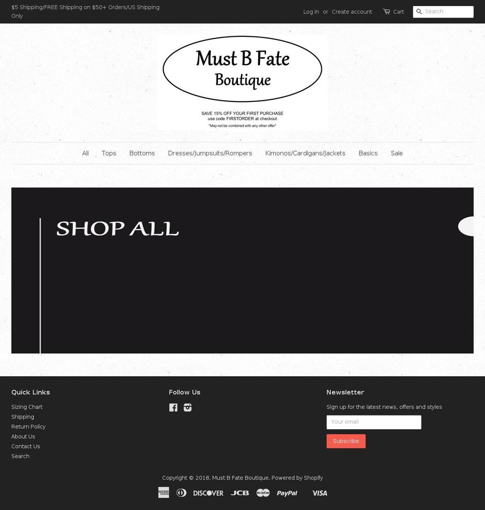 mustbfateboutique.com — Shopify storefront screenshot