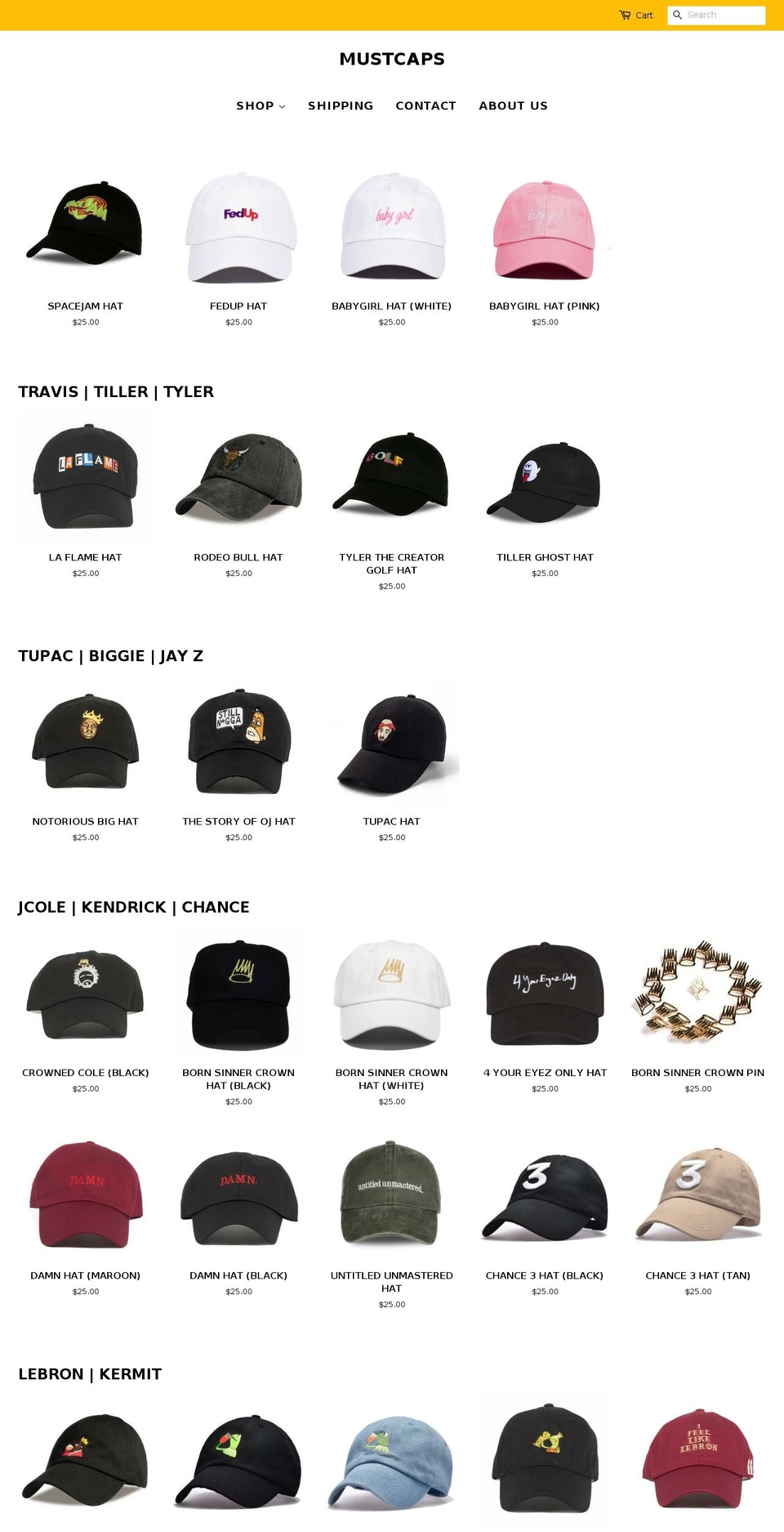 mustcaps.com shopify website screenshot