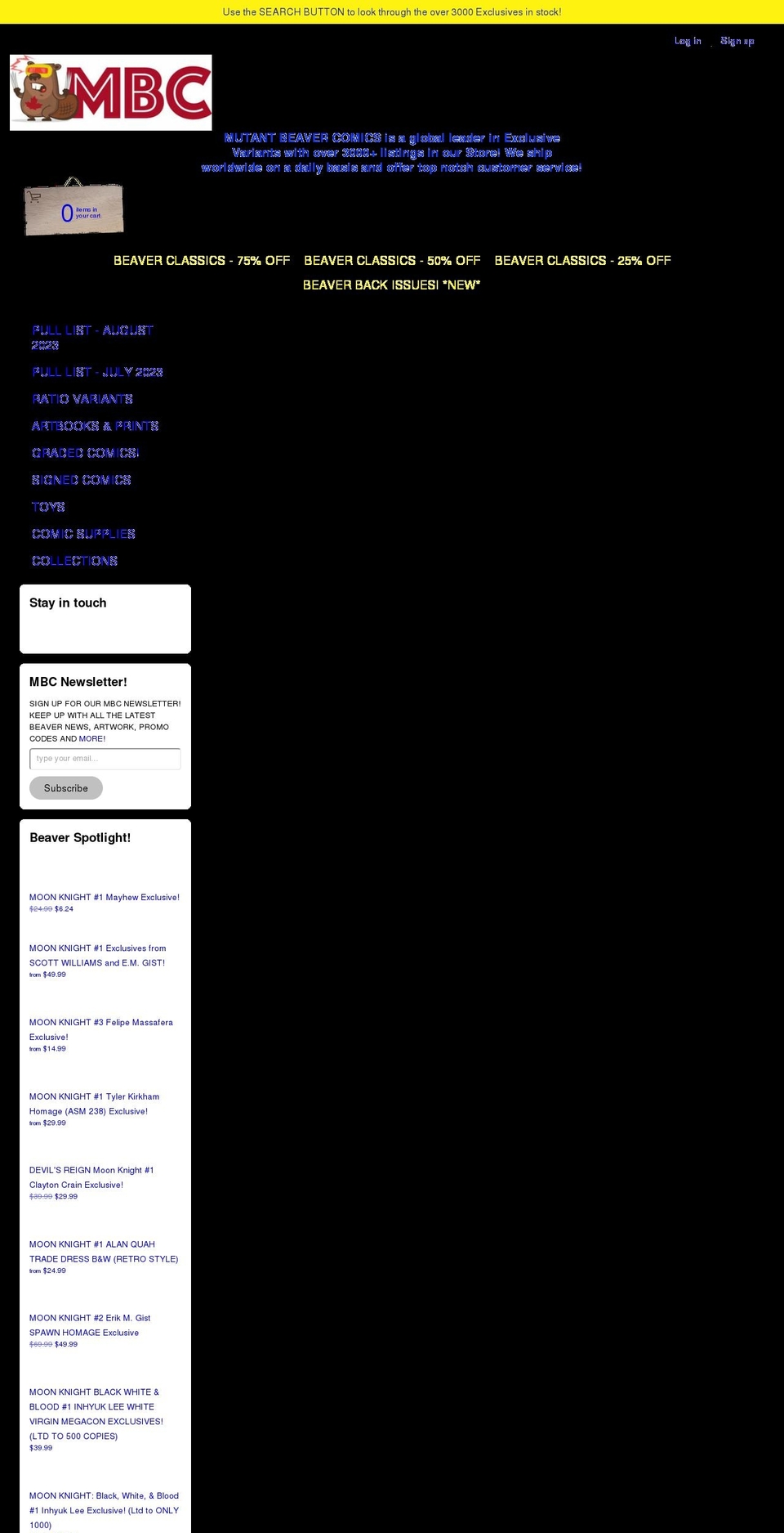mutantbeavercomics.com — Shopify storefront screenshot