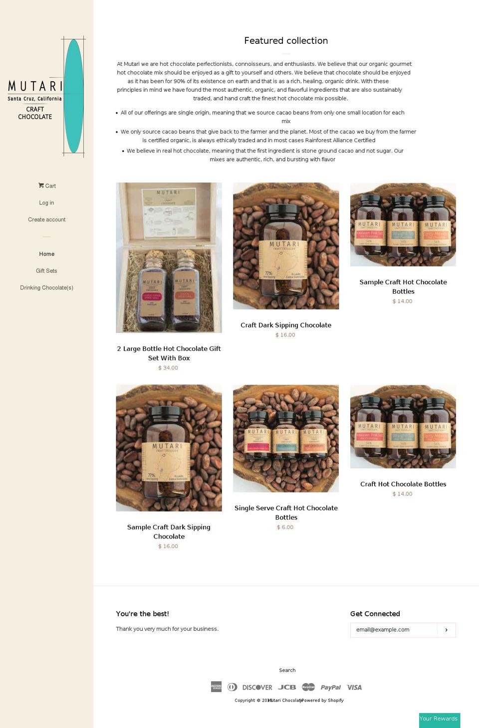 mutarihotchocolate.com — Shopify storefront screenshot
