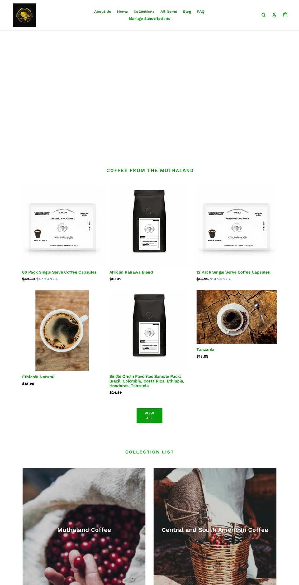 muthalandcoffee.com shopify website screenshot