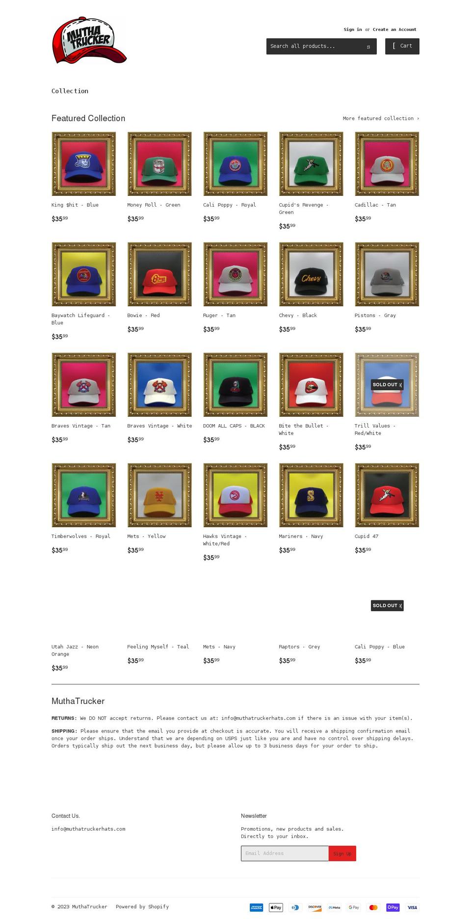 muthatruckerhats.com shopify website screenshot