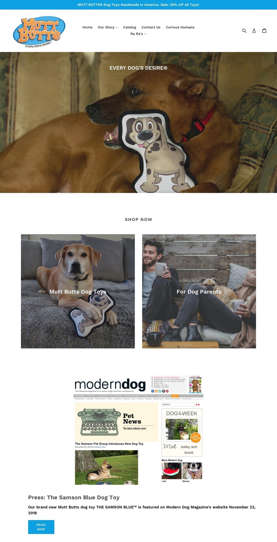muttbuttsdogtoys.com shopify website screenshot
