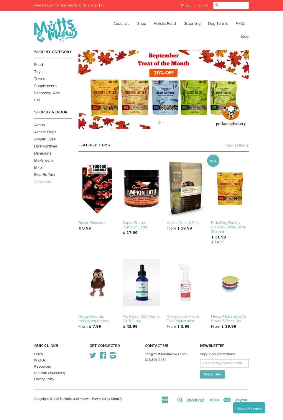 muttsandmeows.com — Shopify storefront screenshot
