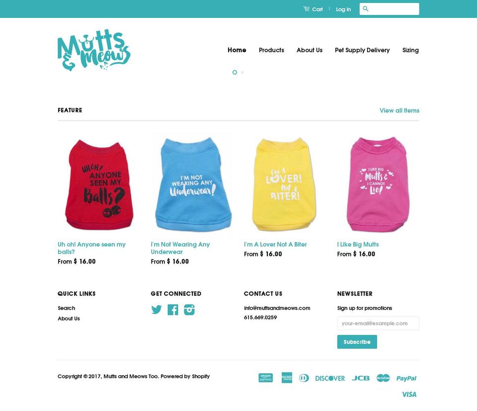 muttsandmeowstoo.com shopify website screenshot