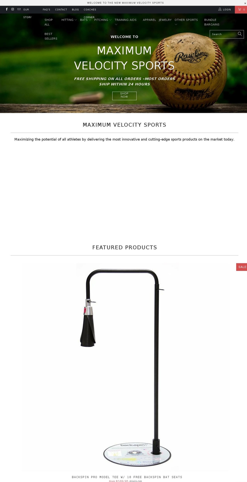 Maximum Velocity Sports Shopify theme site example mvbaseball.com