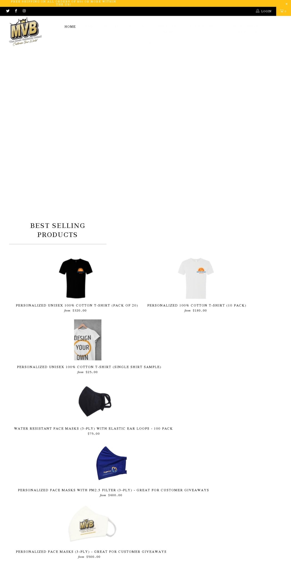 mvbcustomprinting.com shopify website screenshot