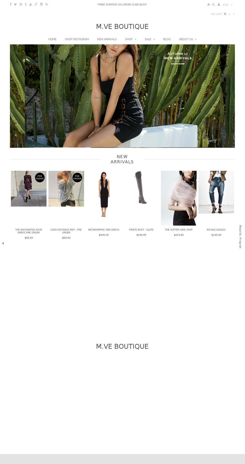 mveboutique.com shopify website screenshot