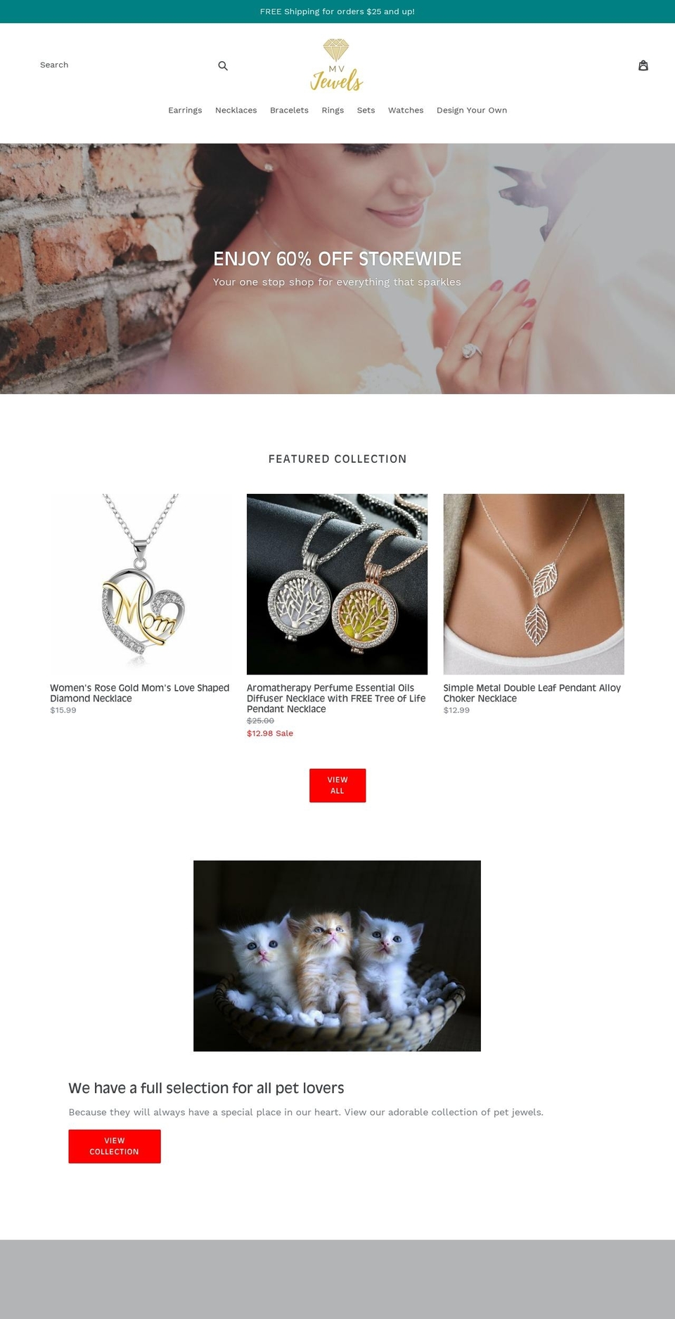mvjewels.com shopify website screenshot