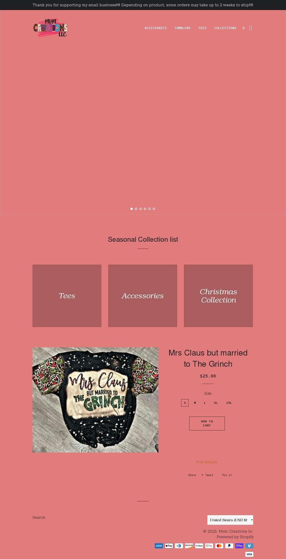 mvmcreationsllc.com shopify website screenshot