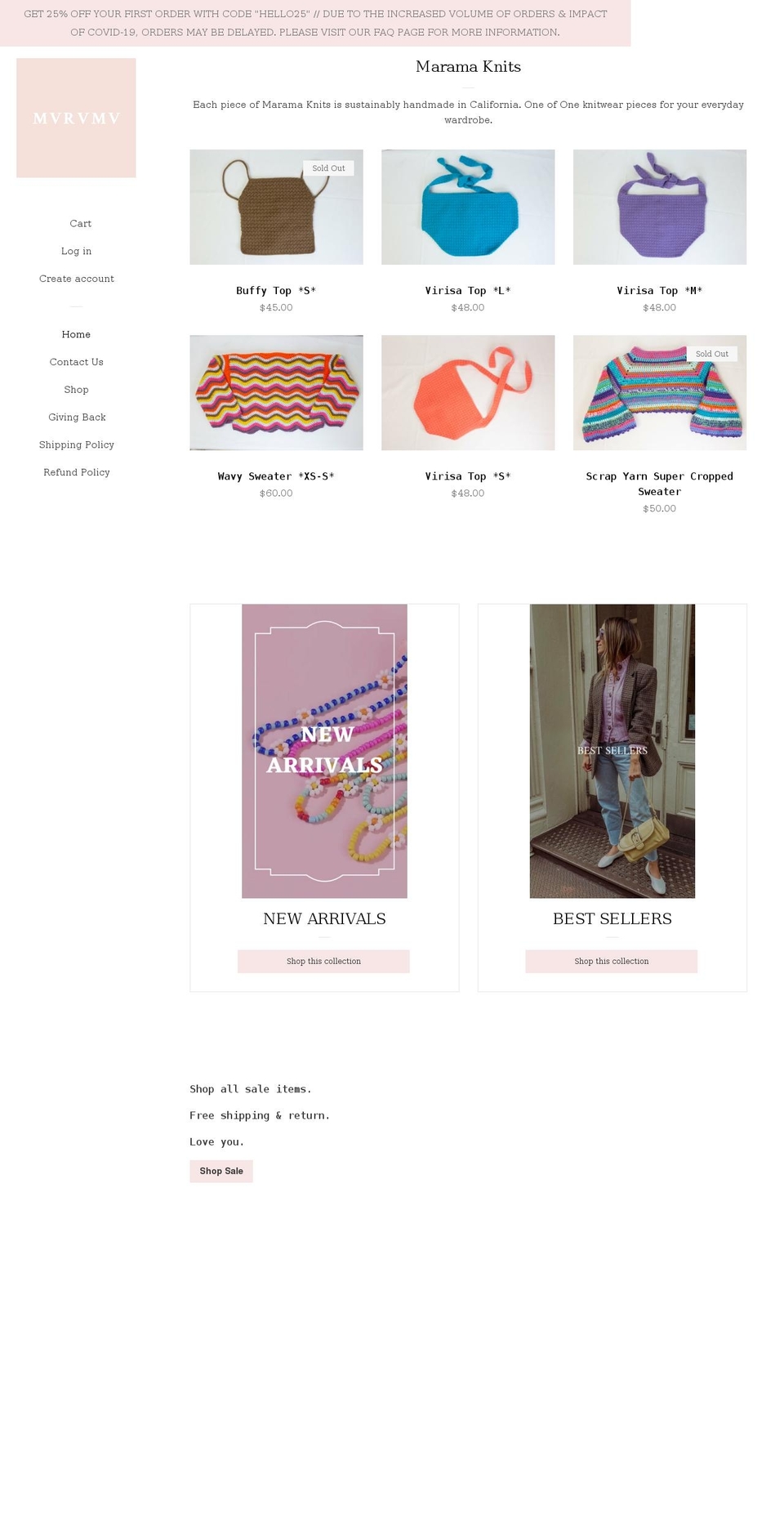 mvrvmv.com shopify website screenshot