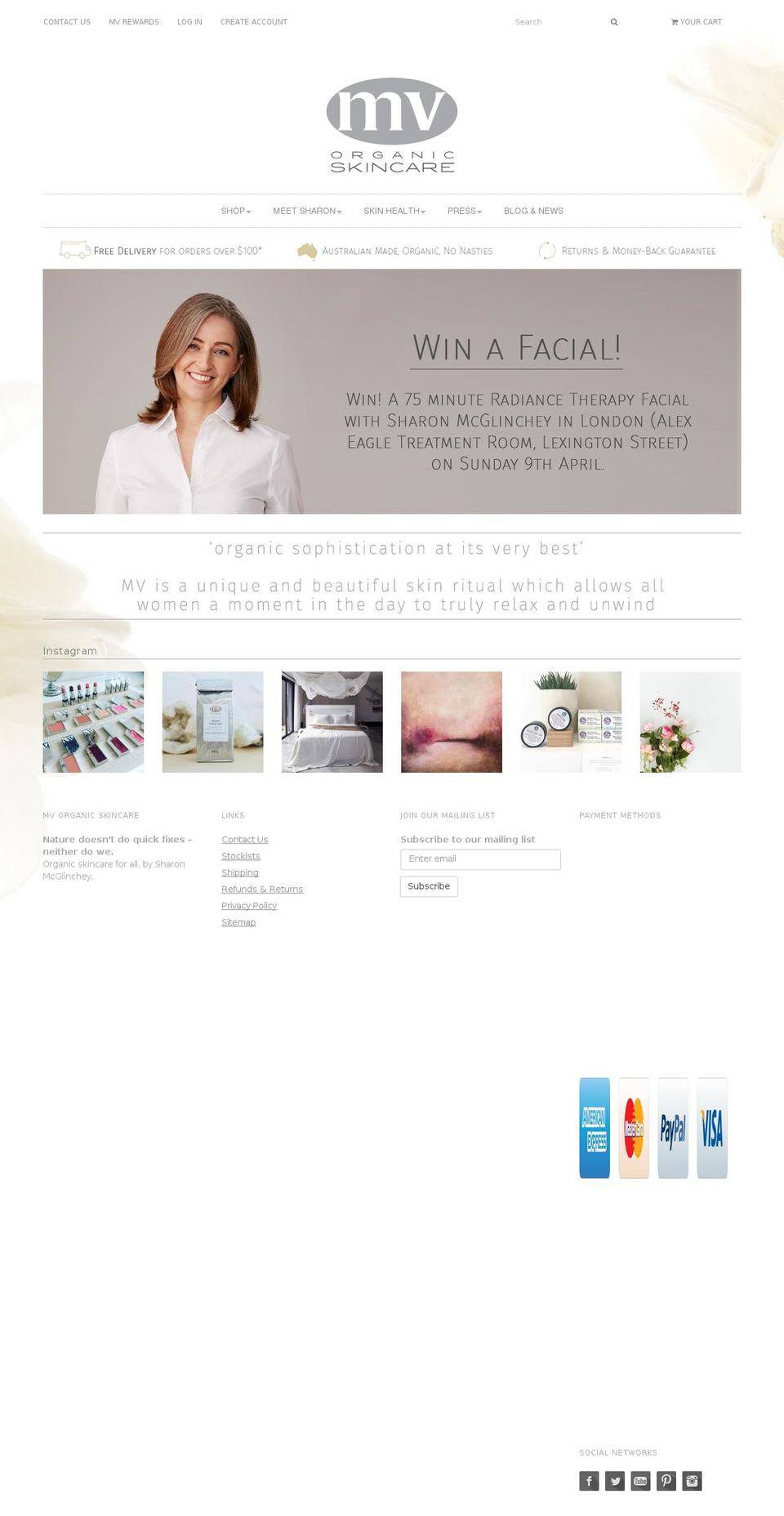 mvskincare.com.au shopify website screenshot