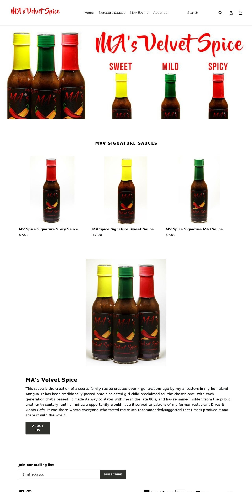 mvvpepperspice.com shopify website screenshot