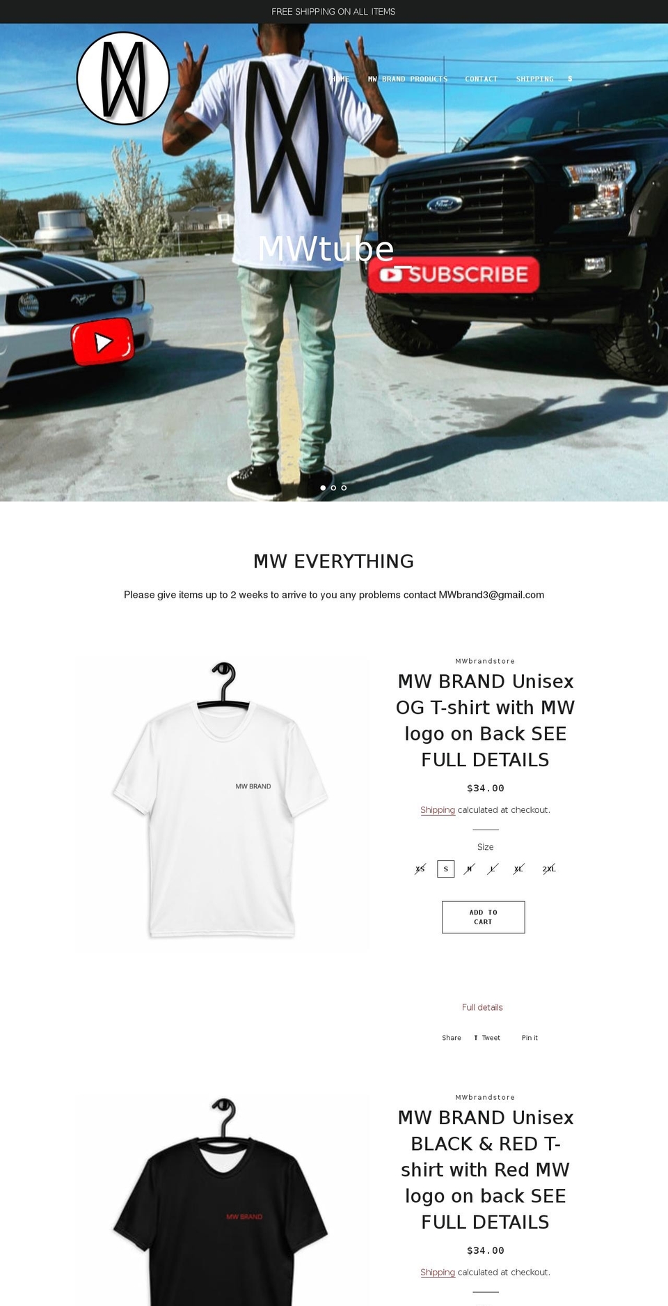 mwbrandstore.com shopify website screenshot