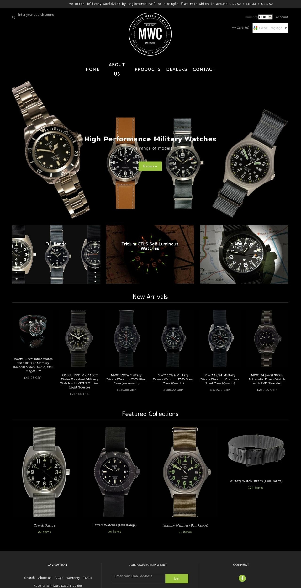 Vantage Shopify theme site example mwcwatches.com
