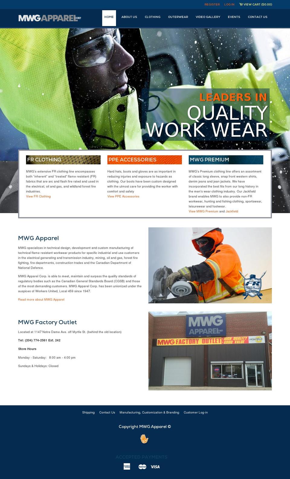 mwgapparel.com shopify website screenshot