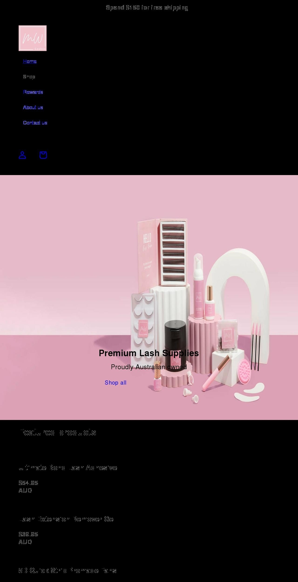 mwlashes.com shopify website screenshot