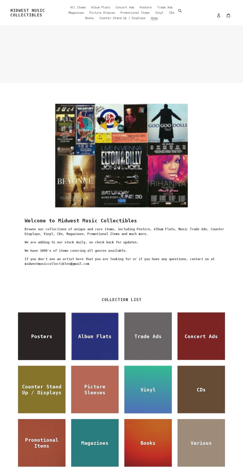 mwmusiccollectibles.com shopify website screenshot