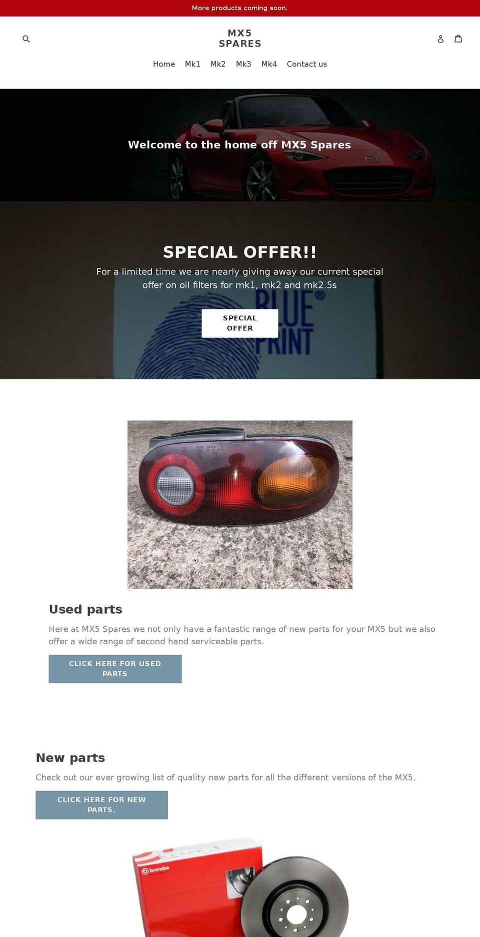 mx5spares.com — Shopify storefront screenshot