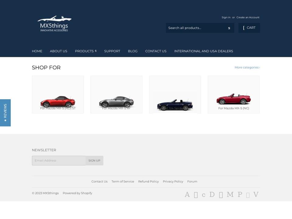 mx5things.com shopify website screenshot