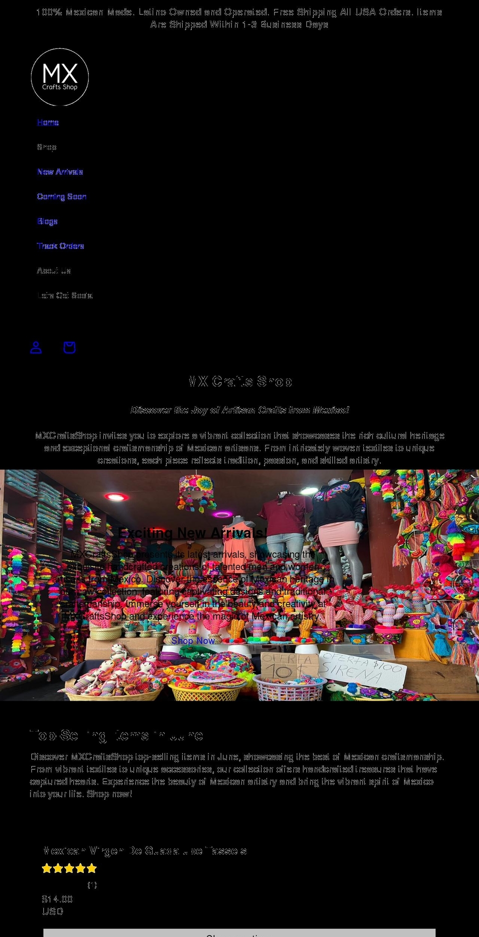 mxcraftsshop.com shopify website screenshot