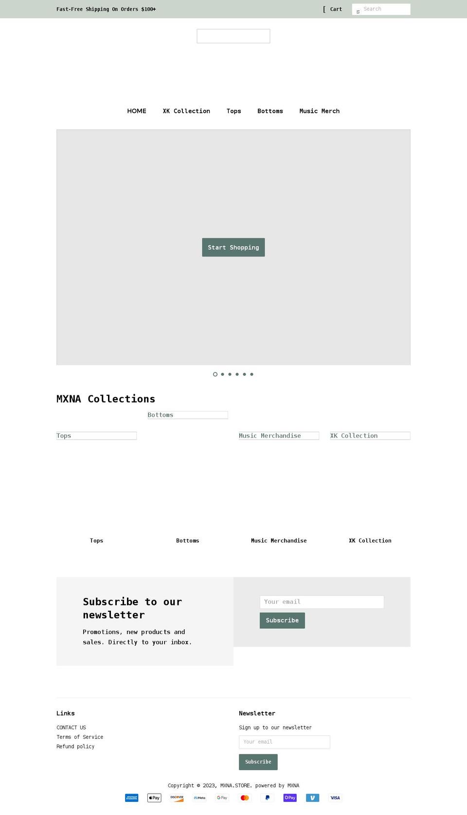 mxna.store shopify website screenshot