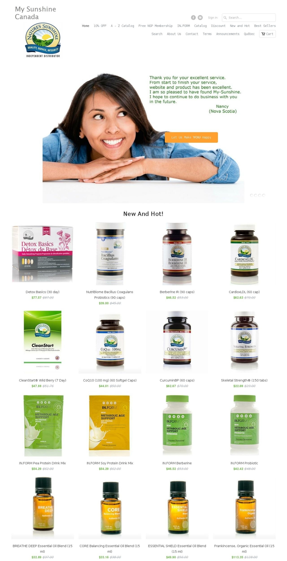 Mobilia Shopify theme site example my-natures-sunshine.ca