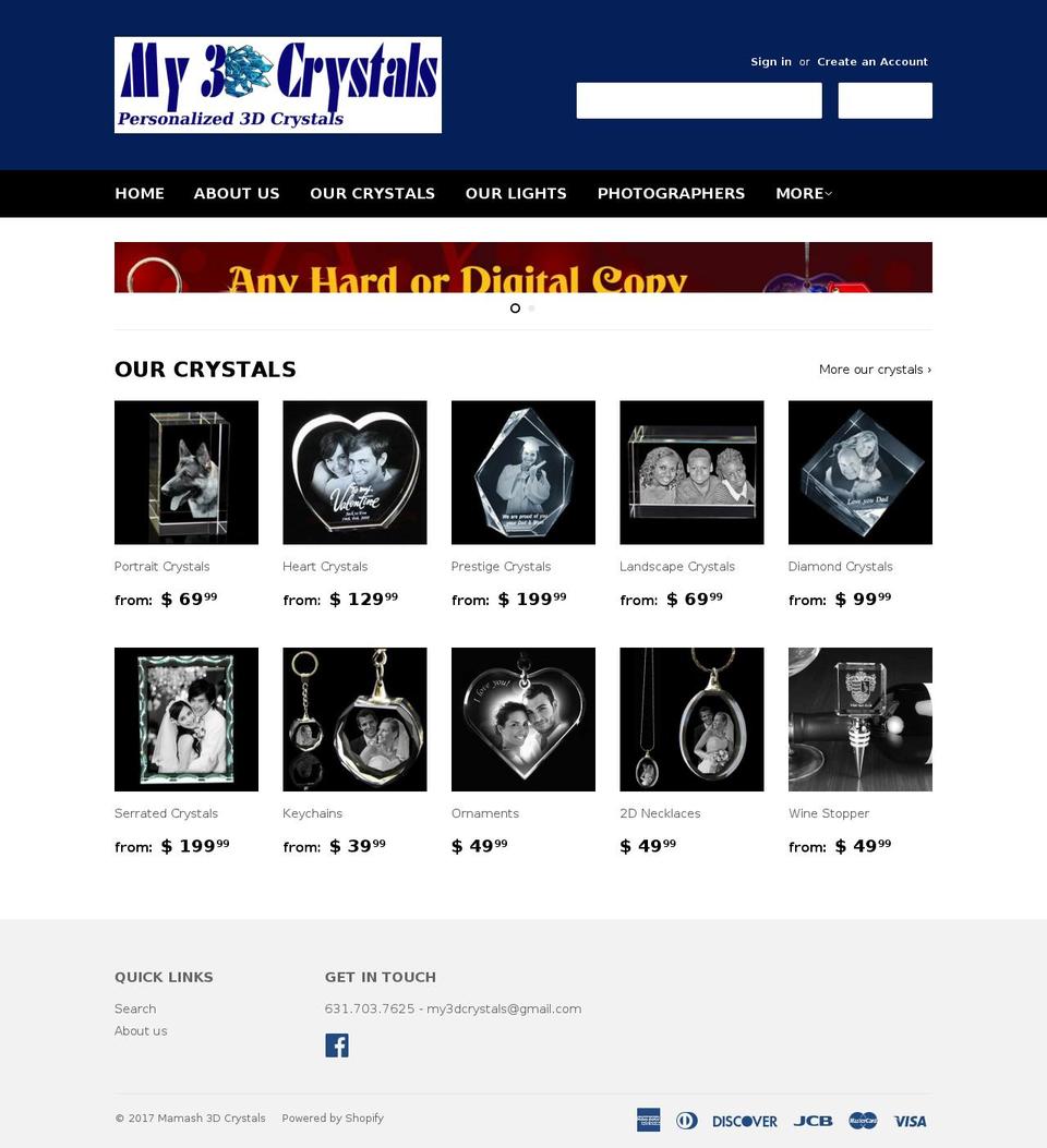 my3dcrystals.com shopify website screenshot