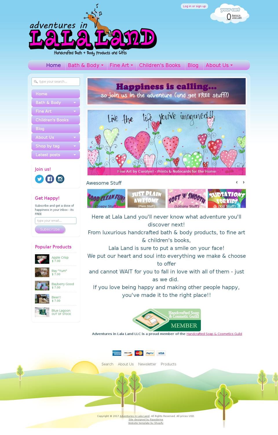 myadventuresinlalaland.com shopify website screenshot