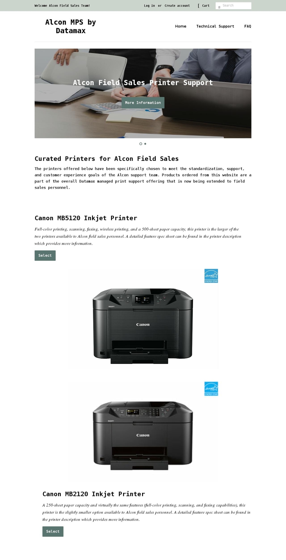 myalconprinter.com shopify website screenshot