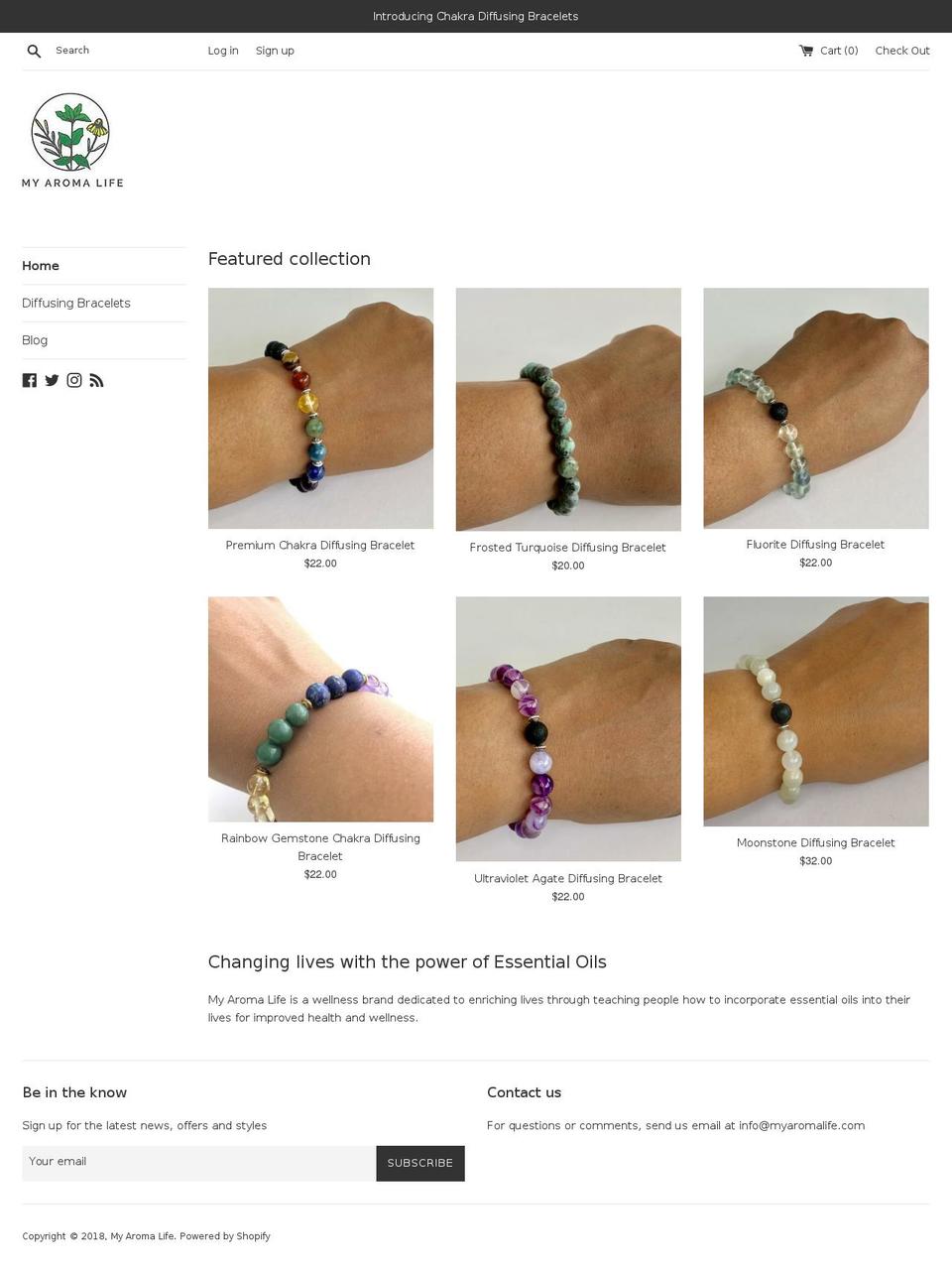 myaromalife.com shopify website screenshot