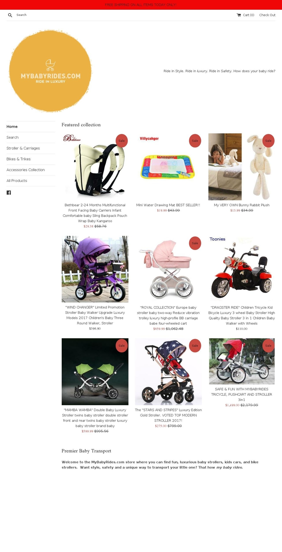 mybabyrides.com — Shopify storefront screenshot
