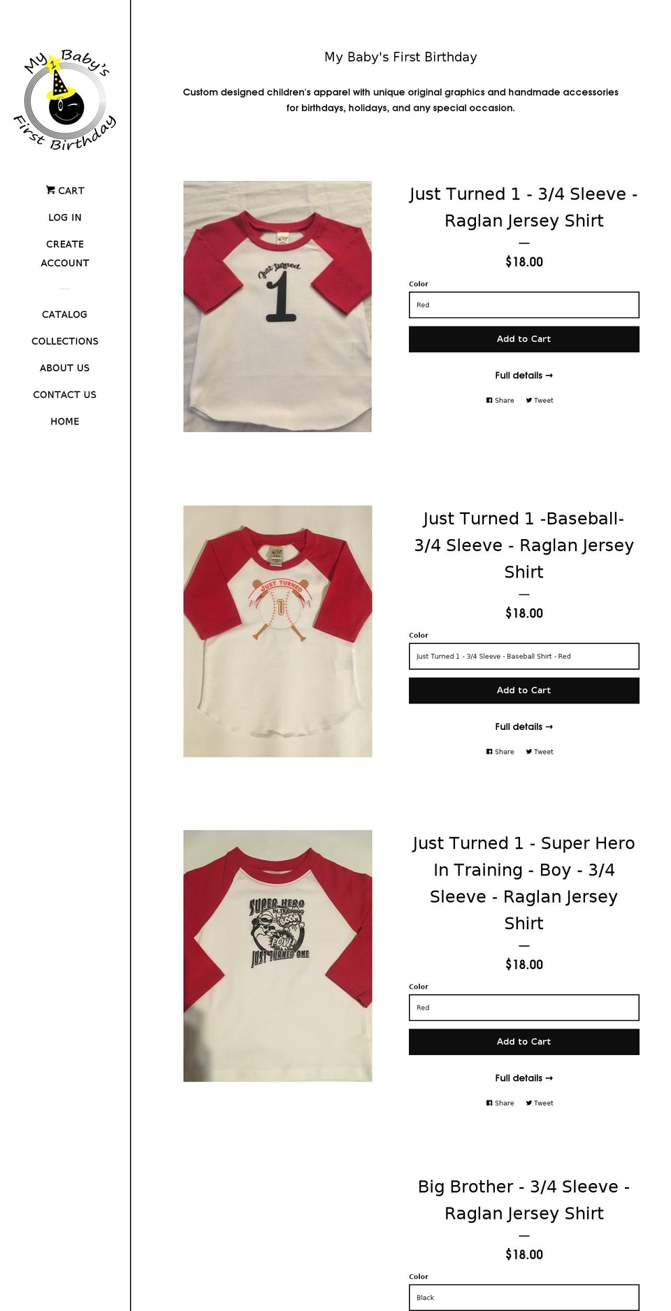 mybabysfirstbirthday.com — Shopify storefront screenshot