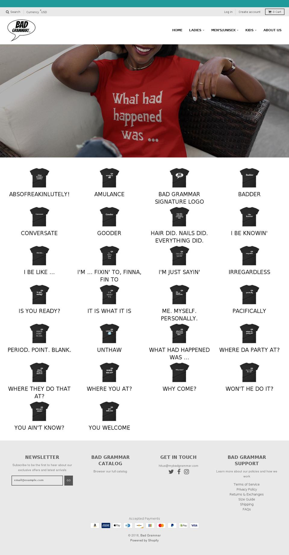 mybadgrammar.com — Shopify storefront screenshot
