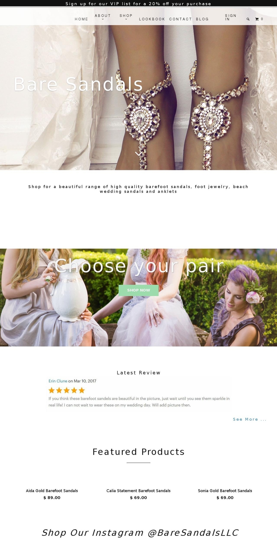 mybaresandals.com shopify website screenshot